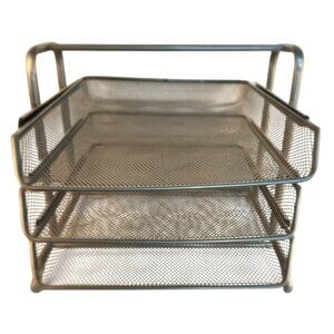 Ikea Pull Out 3 Tier Desk Organizer File Tray For Documents Mesh Metal Silver